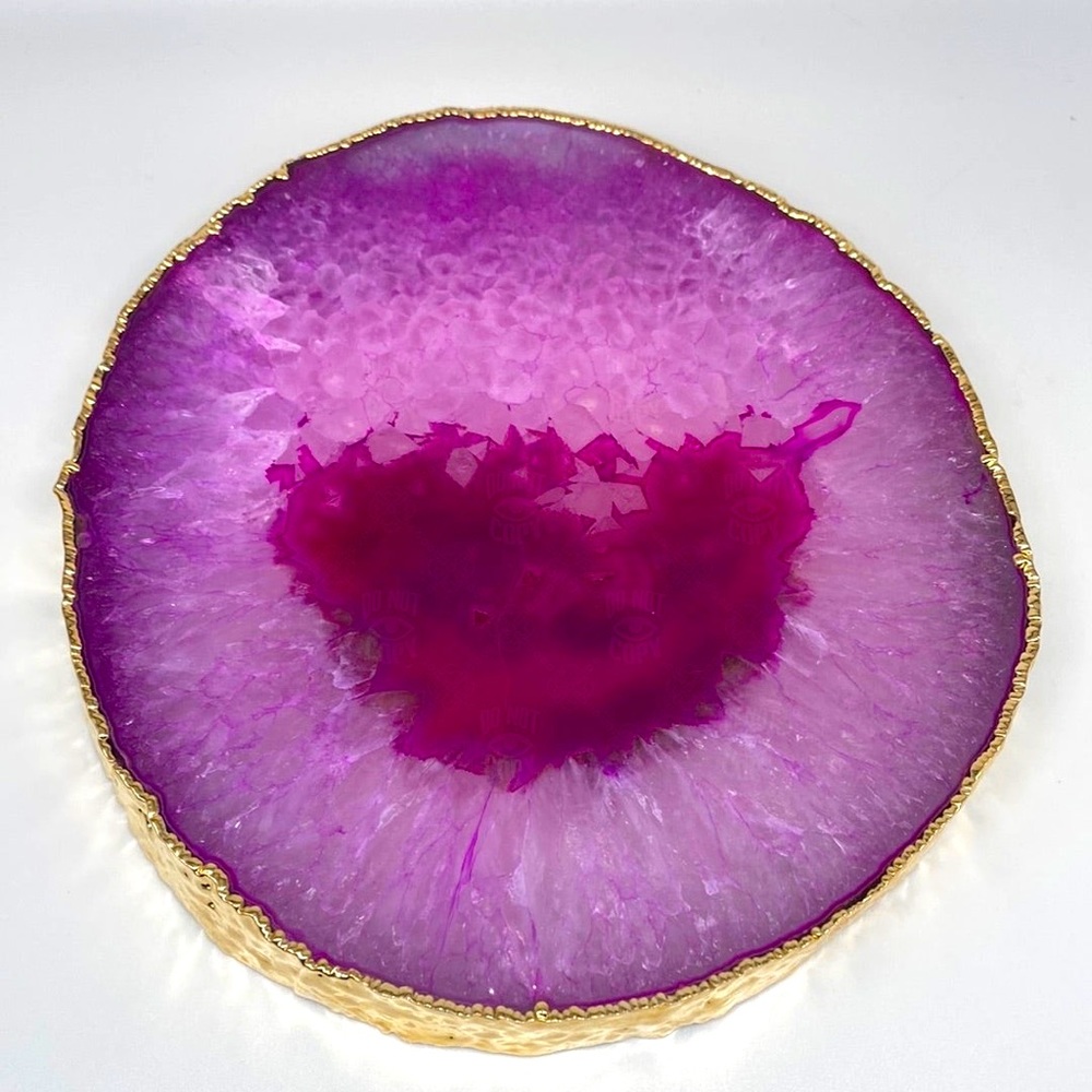 HUGE Pink Agate Gemplatter with Gold Electroplating